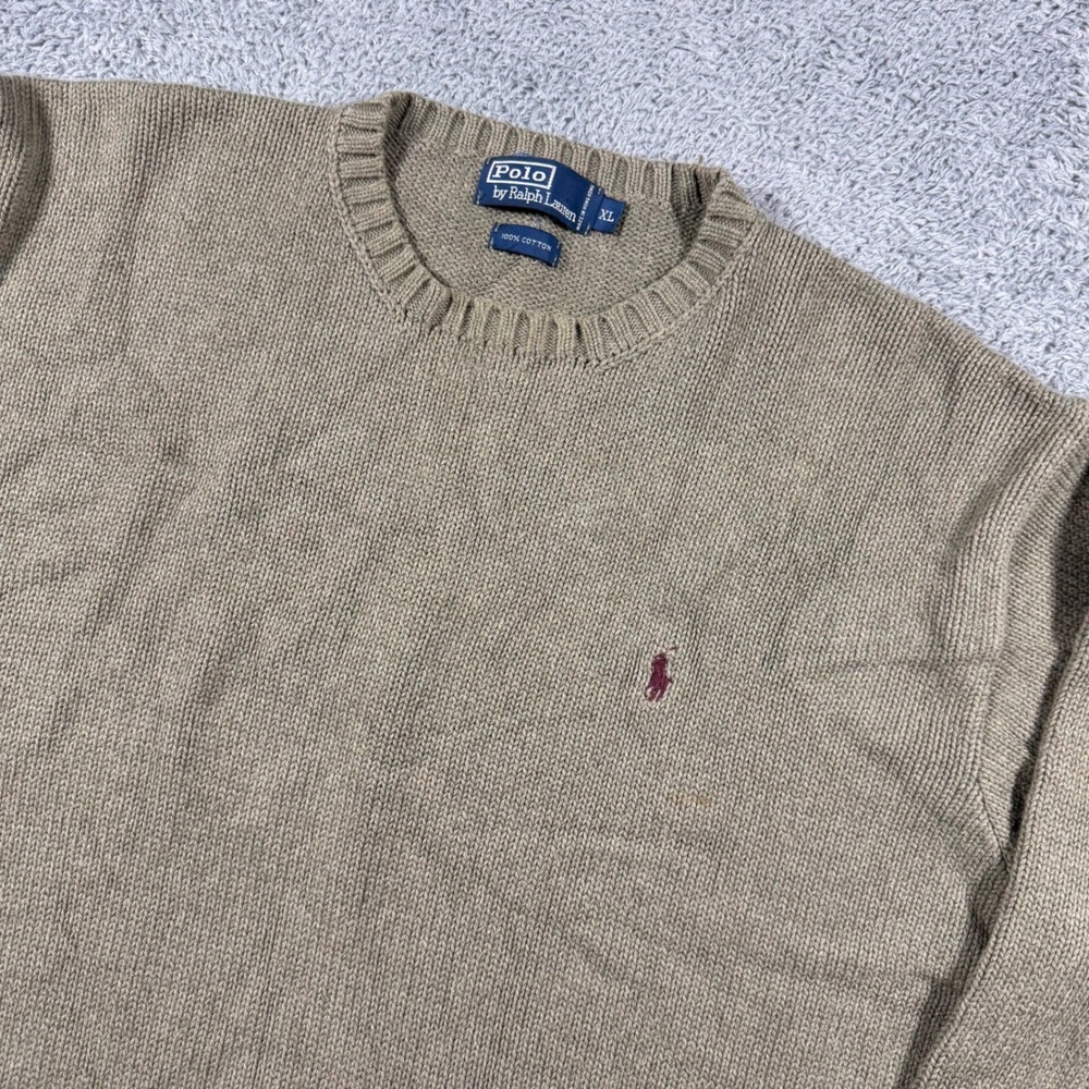 Vintage Polo Ralph Lauren Knit Sweater Mens XL Tan Cotton Crew Neck Heavy